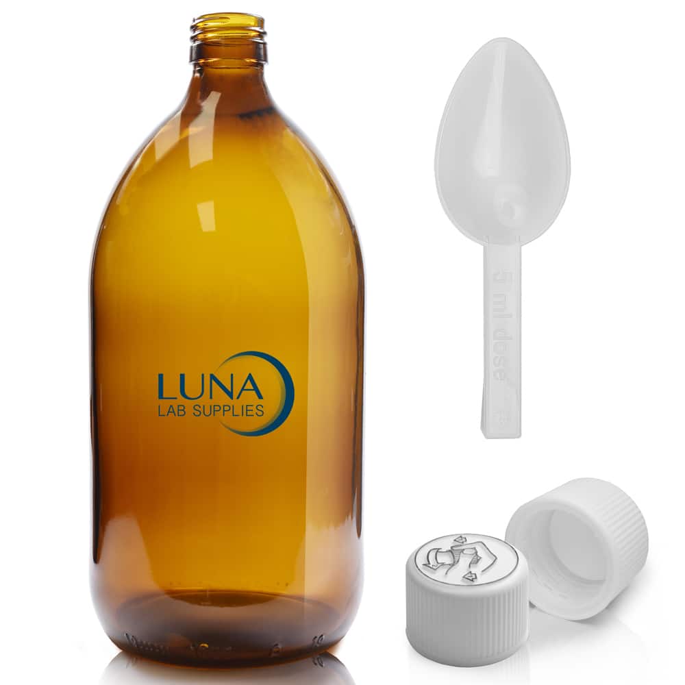 1000ml Amber sirop bottle Luna with spoon medi cap