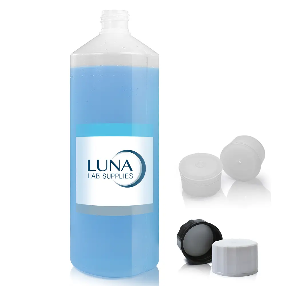 1 Litre Natural HDPE Plastic Round Bottle With 28mm Screw Cap & One Hole Plug