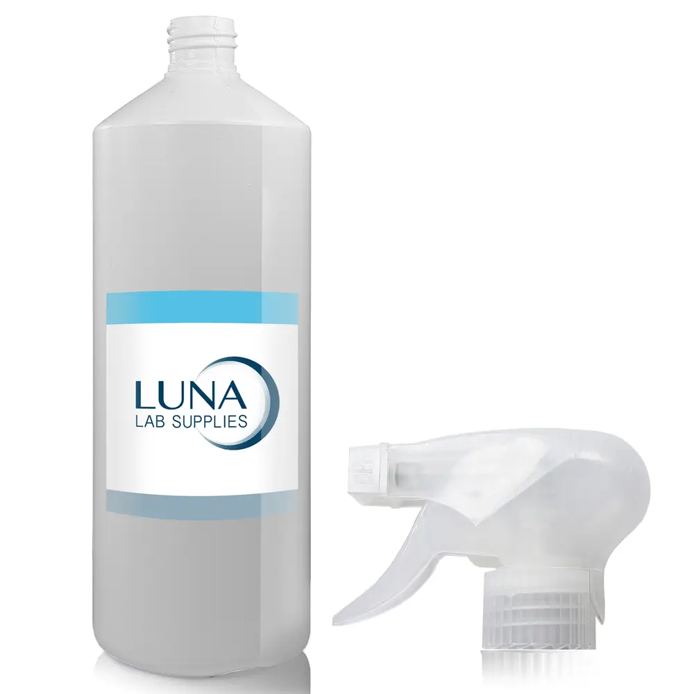1 Litre White HDPE Plastic Round Bottle & 28mm Trigger Spray