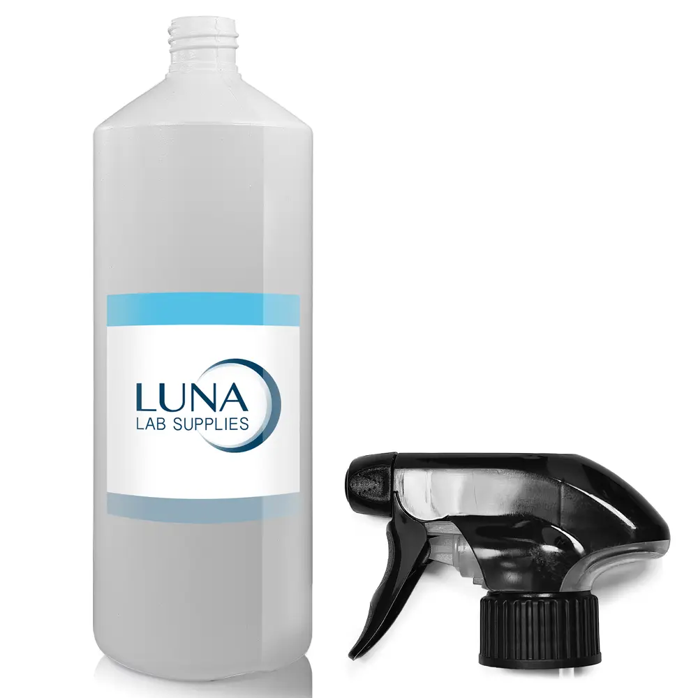 1 Litre White HDPE Plastic Round Bottle & 28mm Trigger Spray
