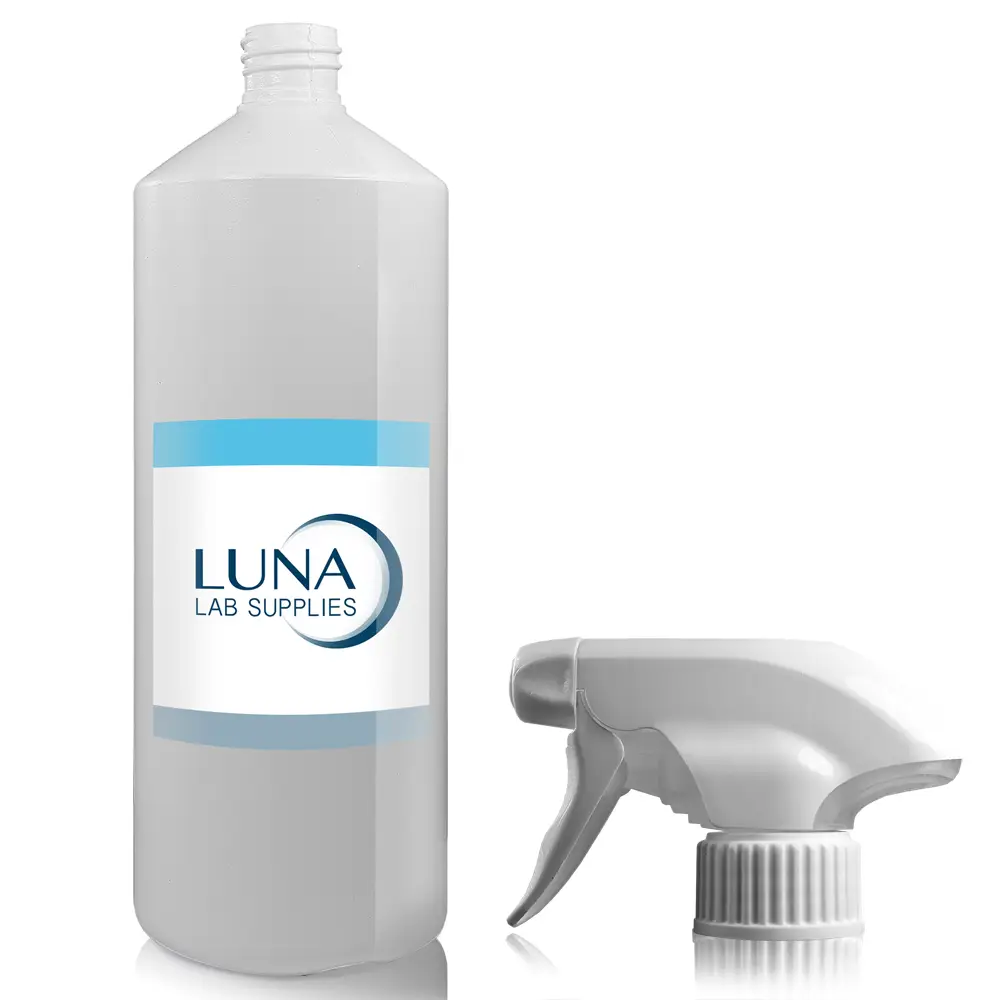 1 Litre White HDPE Plastic Round Bottle & 28mm Trigger Spray