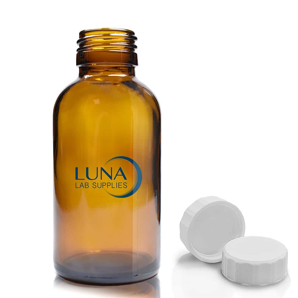 100ml Amber Boston Bottle Luna with white screw cap