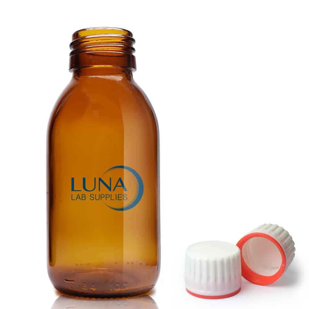 100ml Amber Glass Sirop Bottle & 28mm (Red Band) T/E Cap