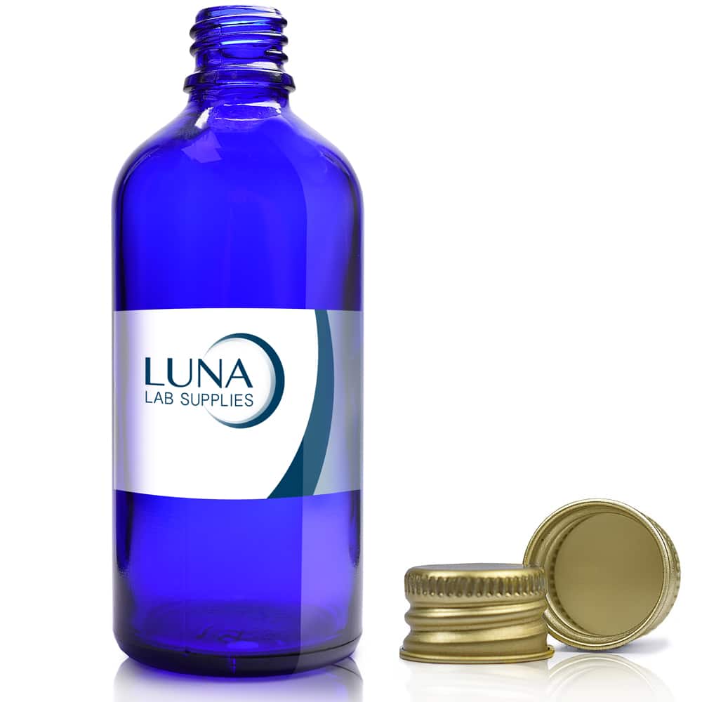 100ml Blue Glass Dropper Bottle with gold screw cap