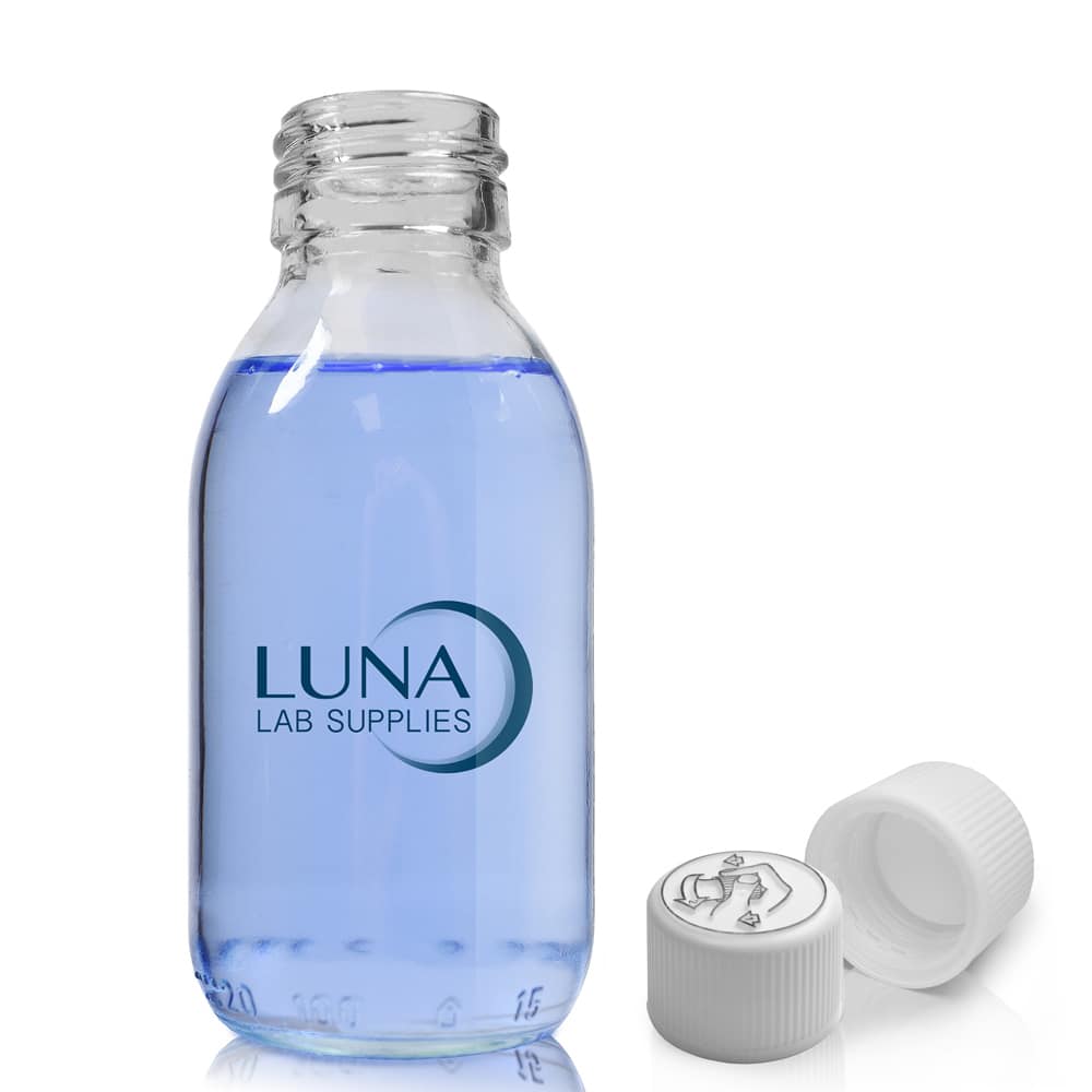 100ml Clear Glass Sirop Bottle & 28mm White Medilock Cap