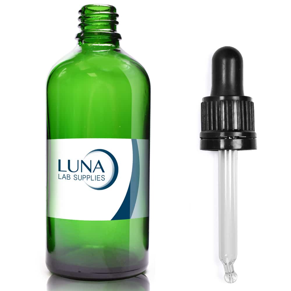 100ml Green Glass Dropper Bottle & T/E Glass Pipette With Wiper
