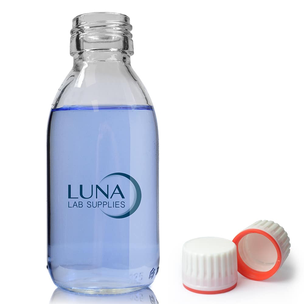 125ml Clear Glass Sirop Bottle & 28mm (Red Band) T/E Cap