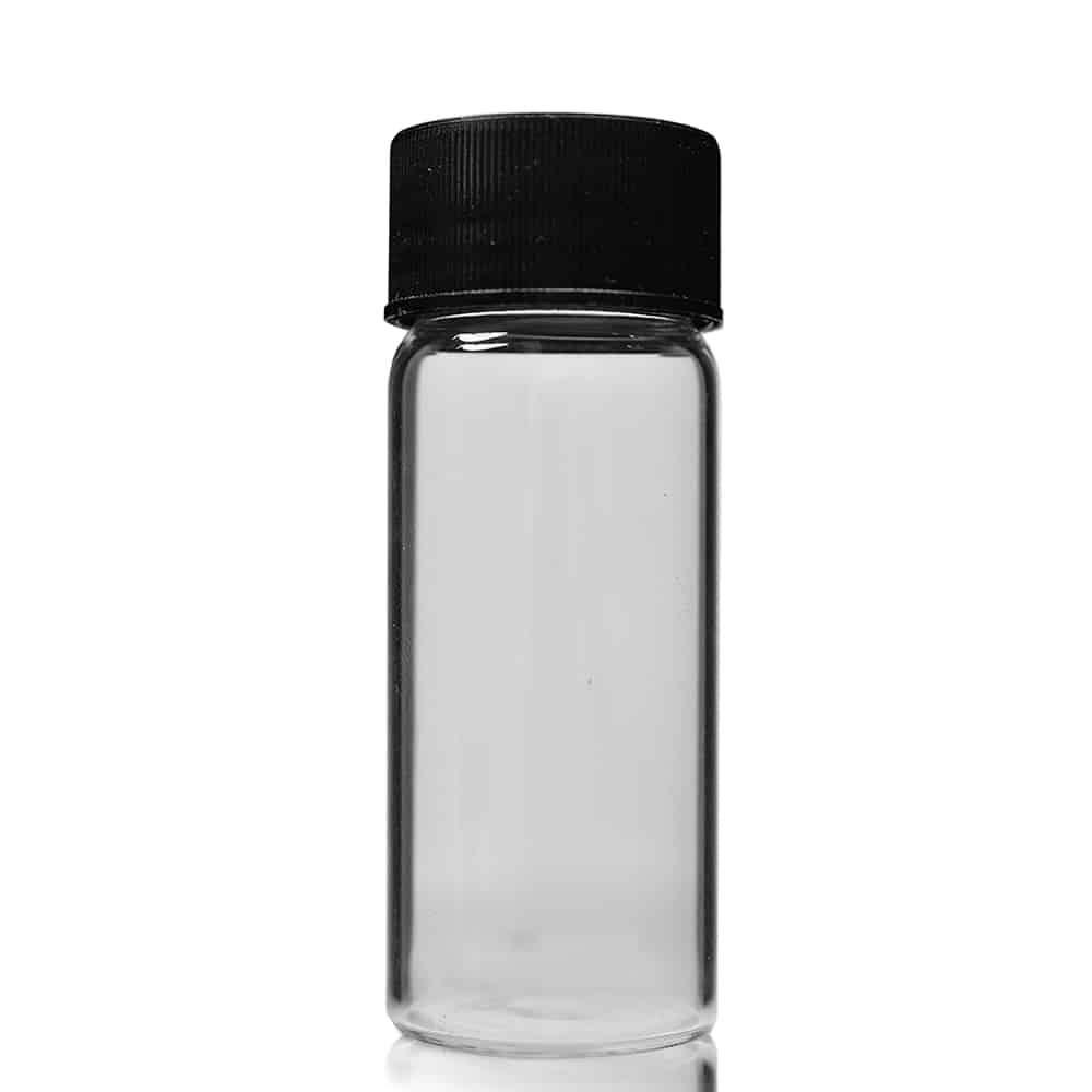 14ml Squat Form Dram Glass Vial & 22mm Black Urea Screw Cap