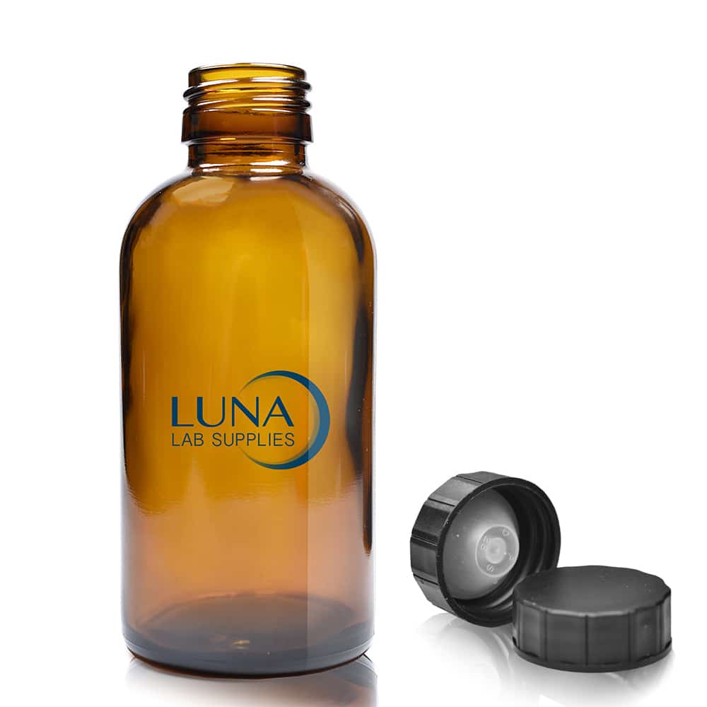 150ml Amber Boston Bottle Luna with blk polycone cap