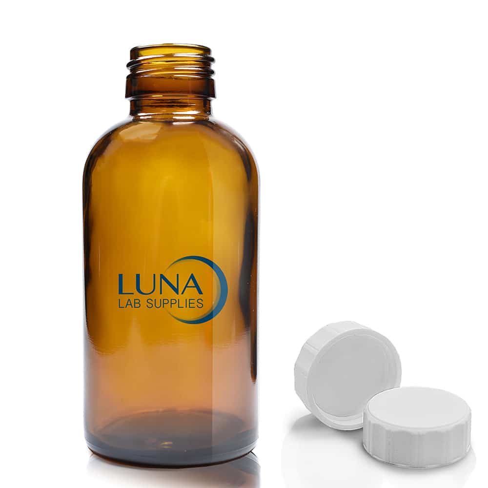 150ml Amber Boston Bottle Luna with white screw cap