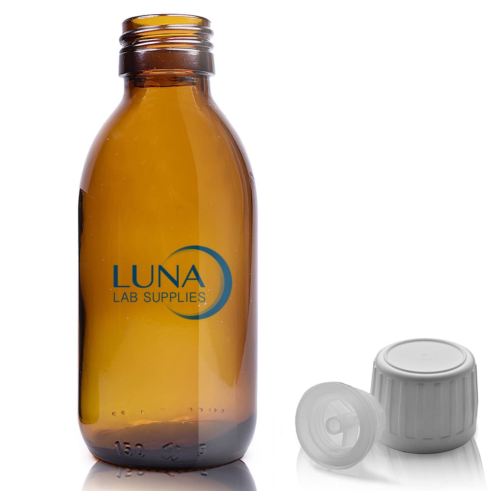 150ml Amber Glass Sirop Bottle With TE Cap & Pourer Insert