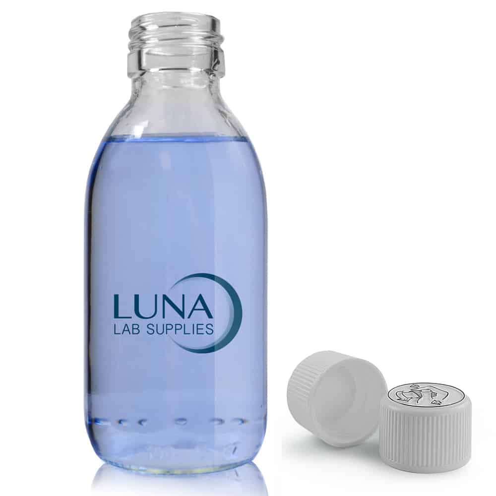 150ml Clear Glass Sirop Bottle & 28mm White CR Cap