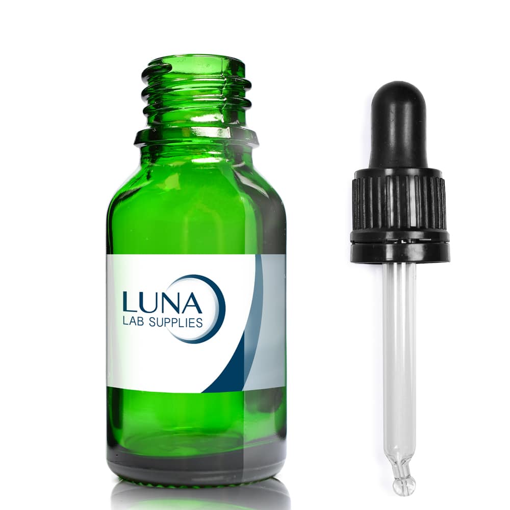 15ml Green Glass Dropper Bottle & T/E Glass Pipette With Wiper