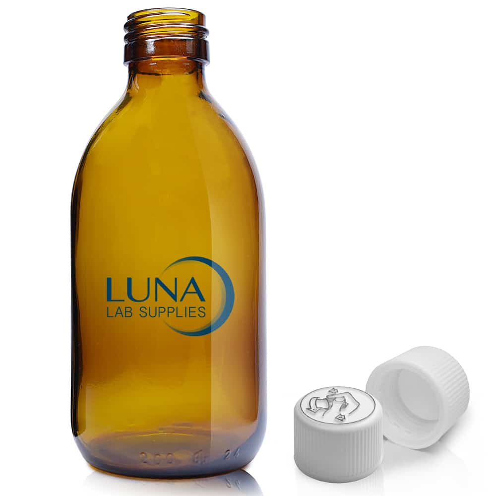 200ml Amber Glass Sirop Bottle & 28mm White Medilock Cap