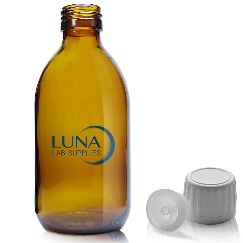 200ml Amber Glass Sirop Bottle With TE Cap & Pourer Insert