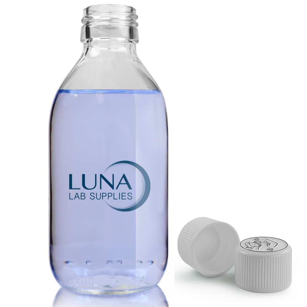 200ml Clear Glass Sirop Bottle & 28mm White CR Cap