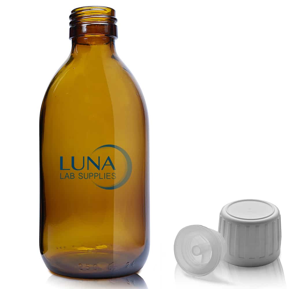 250ml Amber Glass Sirop Bottle With TE Cap & Pourer Insert