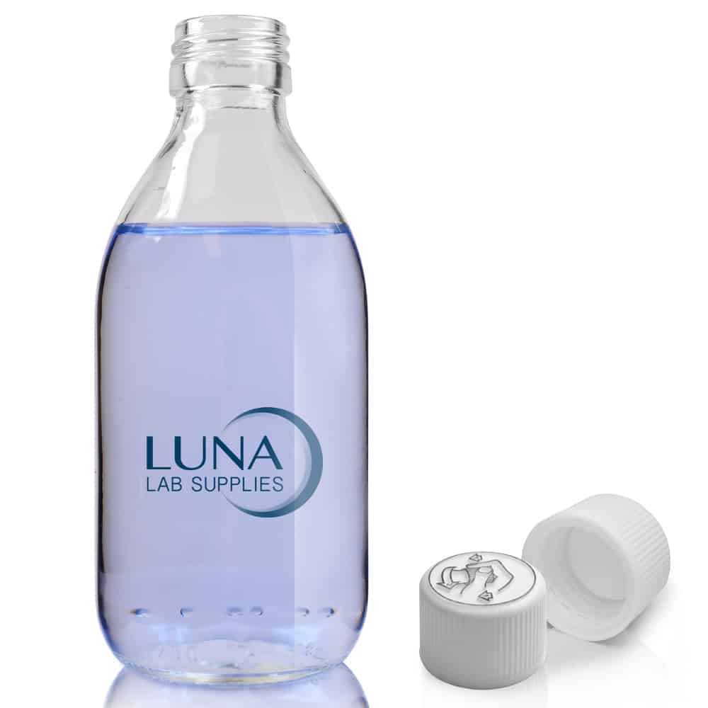 250ml Clear Glass Sirop Bottle & 28mm White Medilock Cap