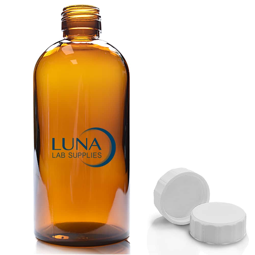 300ml Amber Boston Bottle Luna with white screw cap