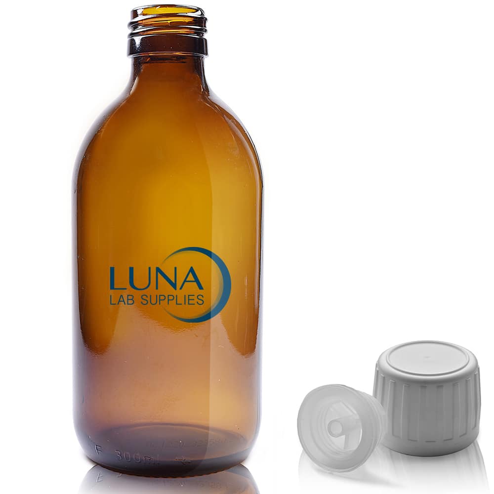 300ml Amber Glass Sirop Bottle With TE Cap & Pourer Insert