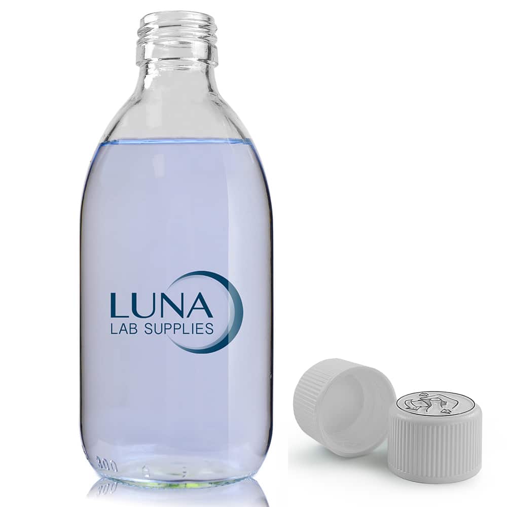 300ml Clear Glass Sirop Bottle & 28mm White CR Cap