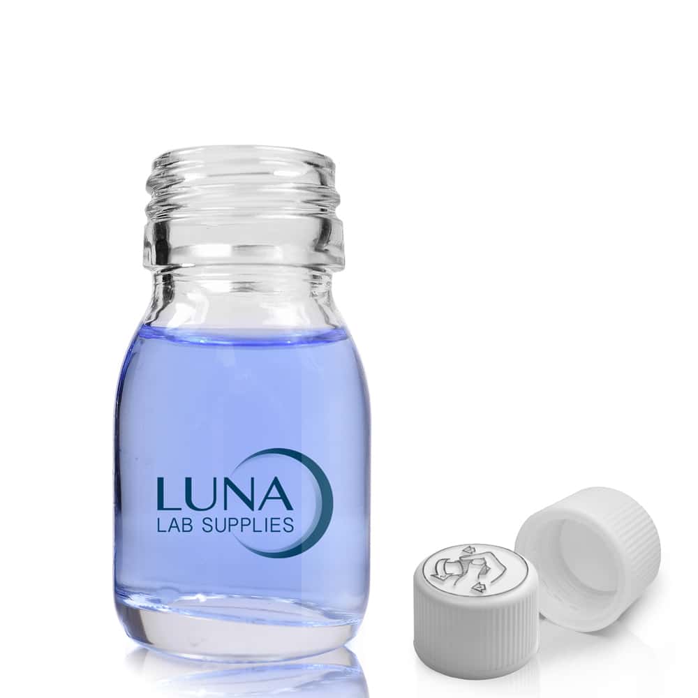 30ml Clear Glass Sirop Bottle & 28mm White Medilock Cap