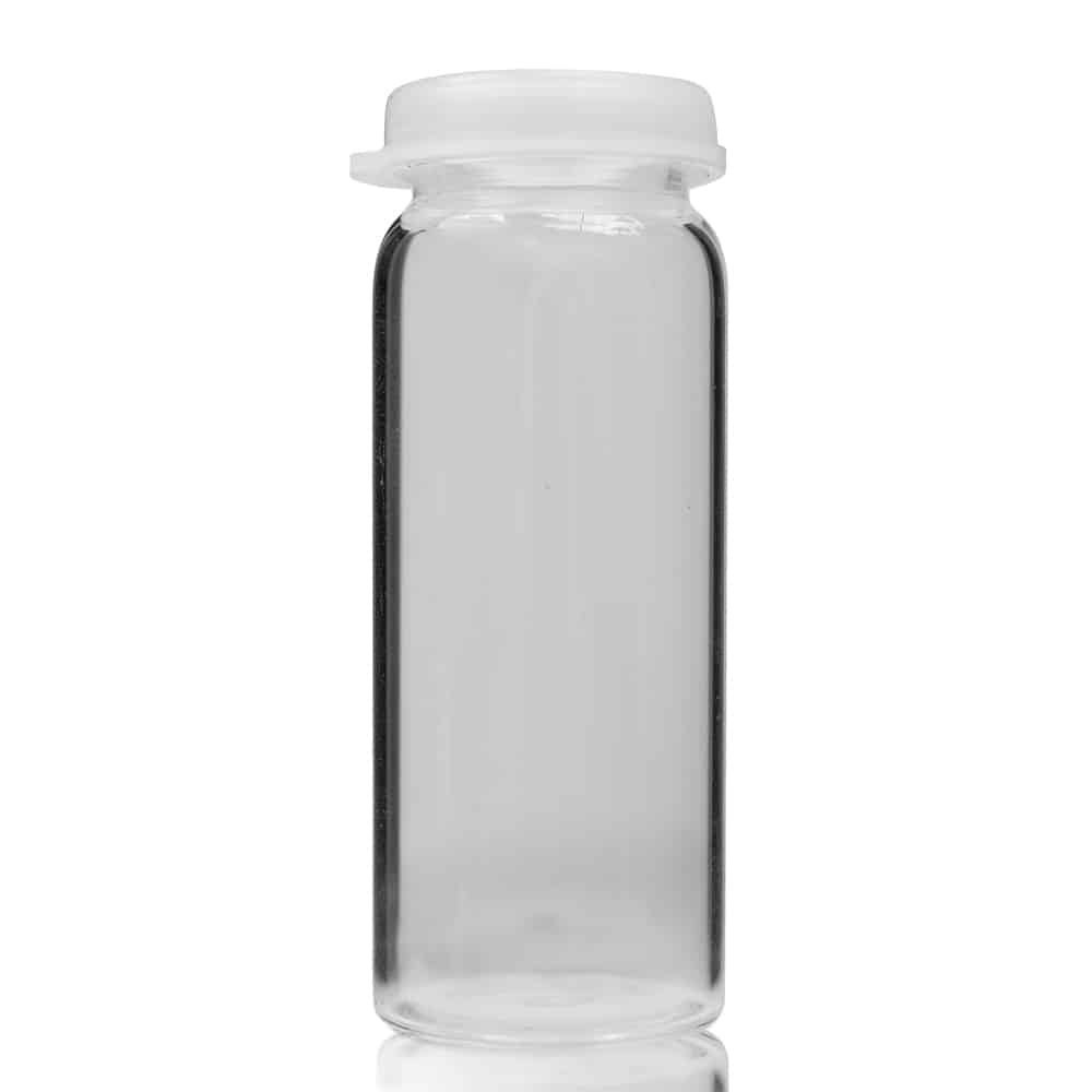 30ml Tall Clip Top Glass Vial With 22mm PE Snap On Cap