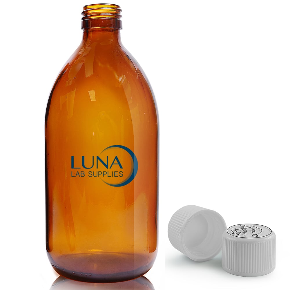 500ml Amber Glass Sirop Bottle & 28mm White CR Cap