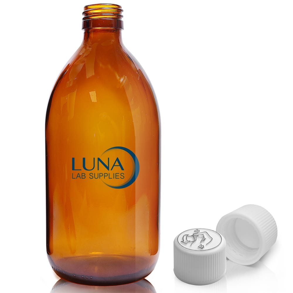 500ml Amber Glass Sirop Bottle & 28mm White Medilock Cap