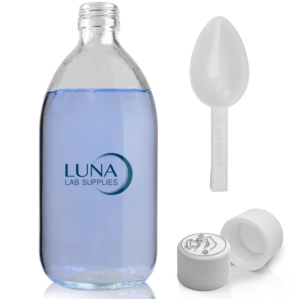 500ml Clear Glass Sirop Bottle With White Medilock Cap & Spoon
