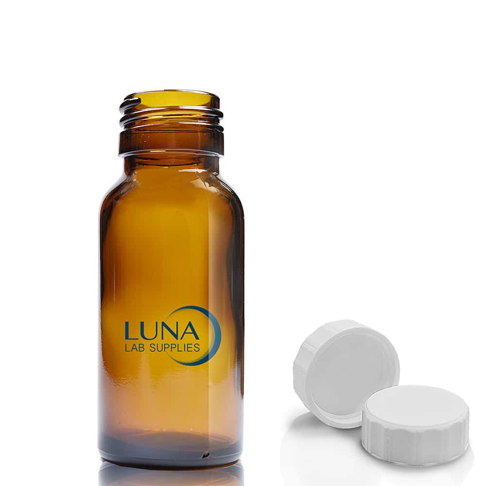 50ml Amber Boston Bottle Luna with white screw cap