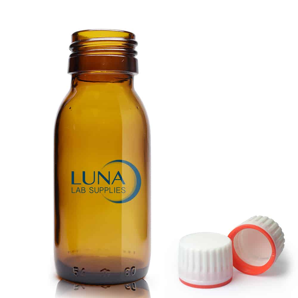 60ml Amber Glass Sirop Bottle & 28mm (Red Band) T/E Cap