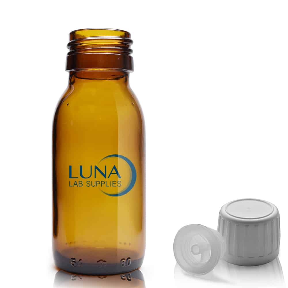 60ml Amber Glass Sirop Bottle With TE Cap & Pourer Insert