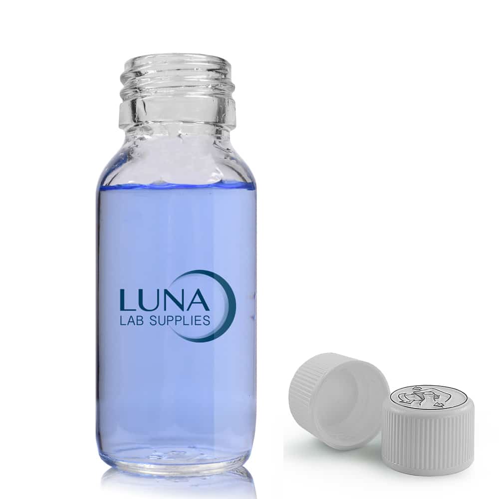 60ml Clear Glass Sirop Bottle & 28mm White CR Cap