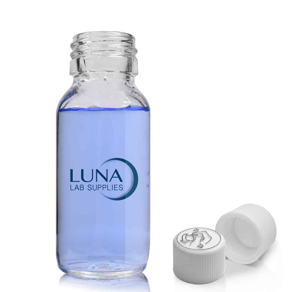 60ml Clear Glass Sirop Bottle & 28mm White Medilock Cap