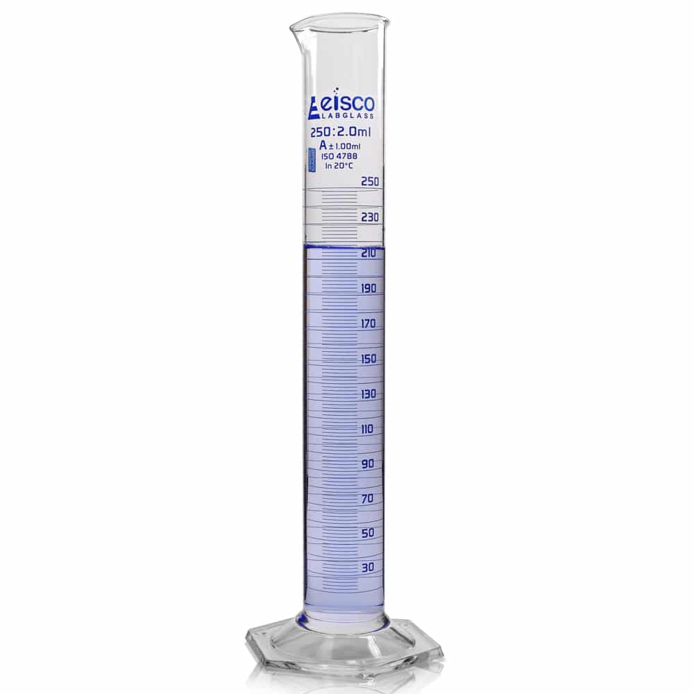 250ml Borosilicate Glass Hex Base Measuring Cylinder