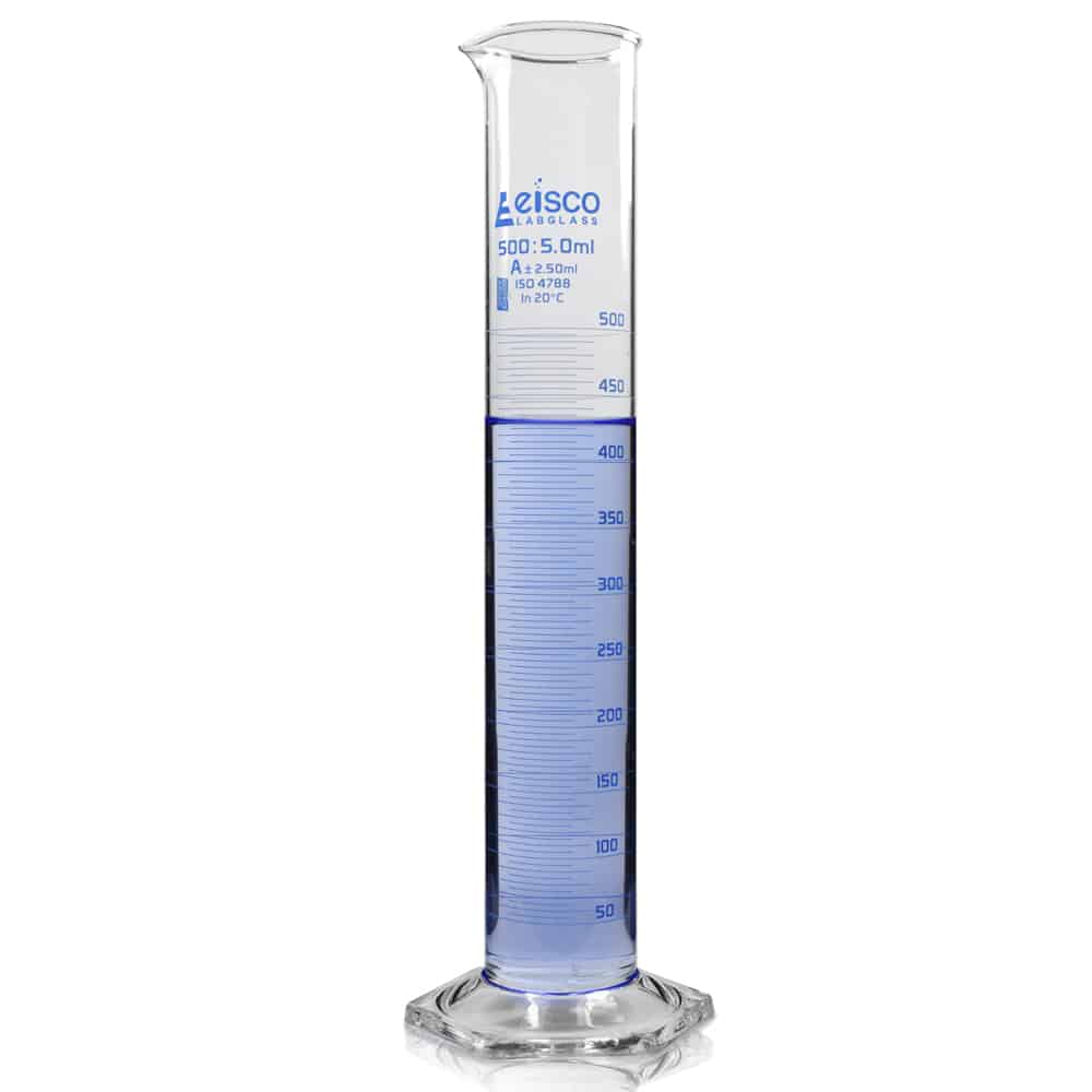 500ml Borosilicate Glass Hex Base Measuring Cylinder