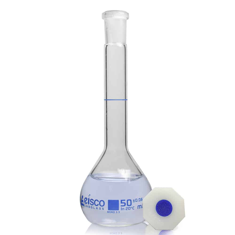 50ml Borosilicate Glass Volumetric Flask with Plastic Stopper