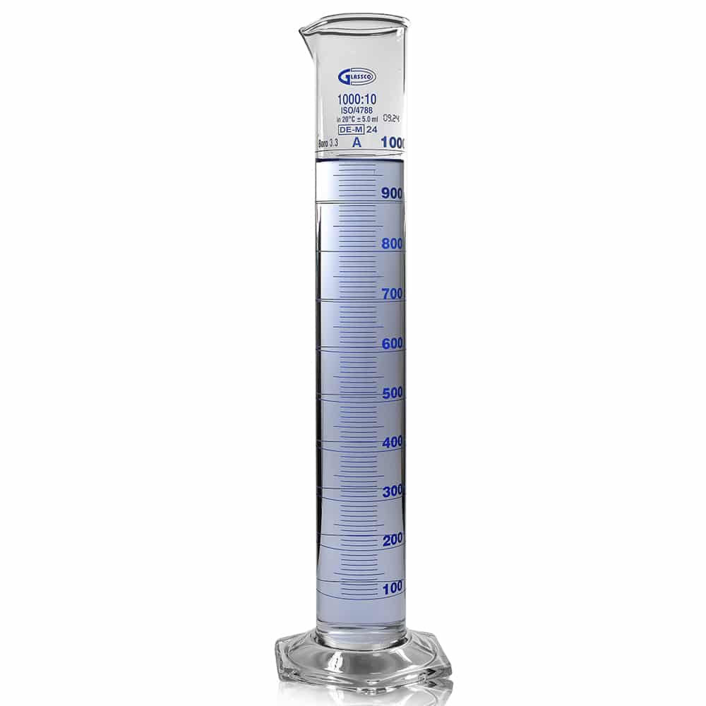 1000ml Borosilicate Glass Hex Base Measuring Cylinder