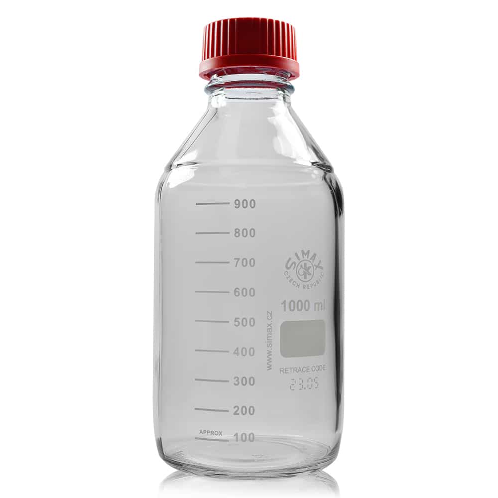 1000ml Clear Glass Media Bottle with Red Screw Cap
