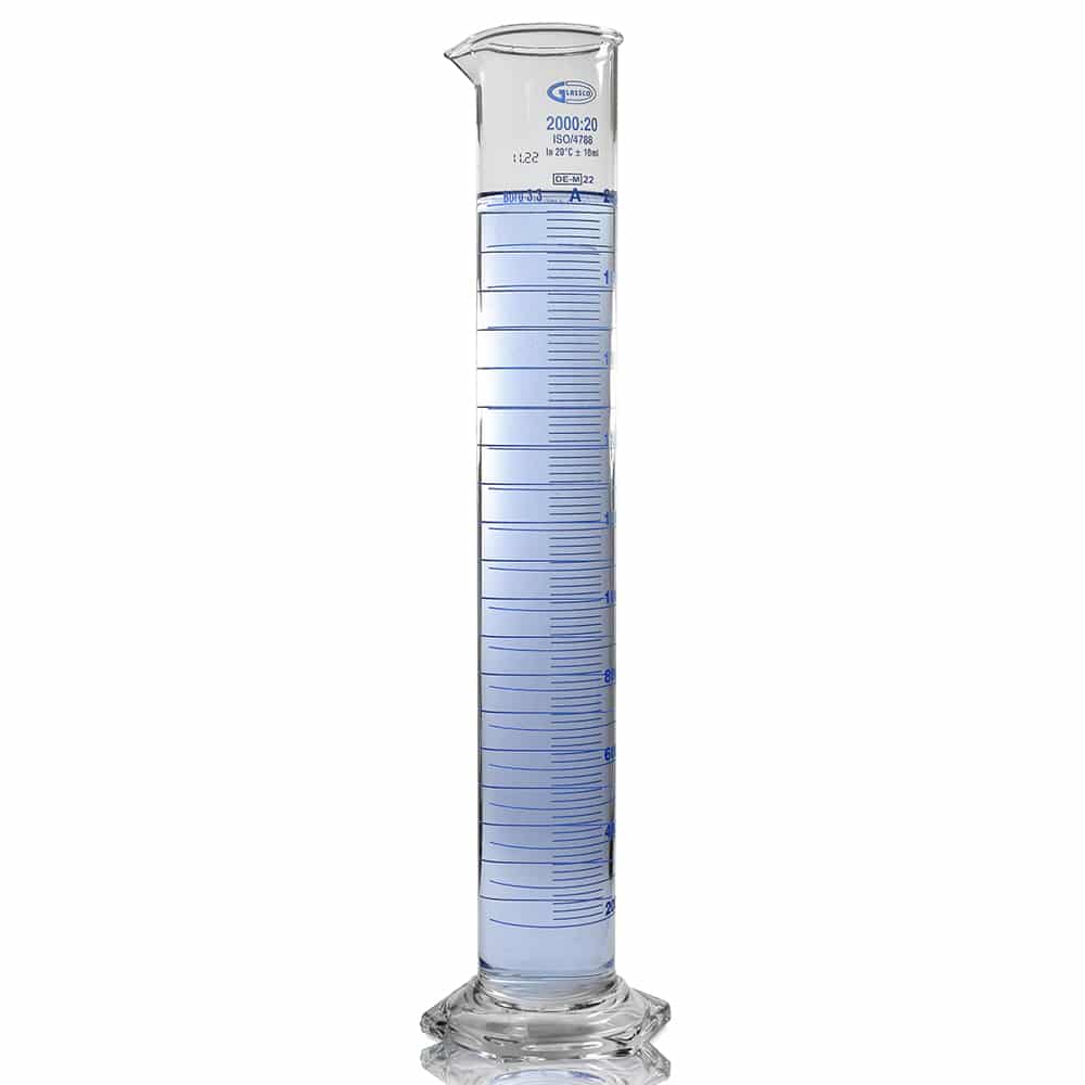 2000ml Borosilicate Glass Hex Base Measuring Cylinder