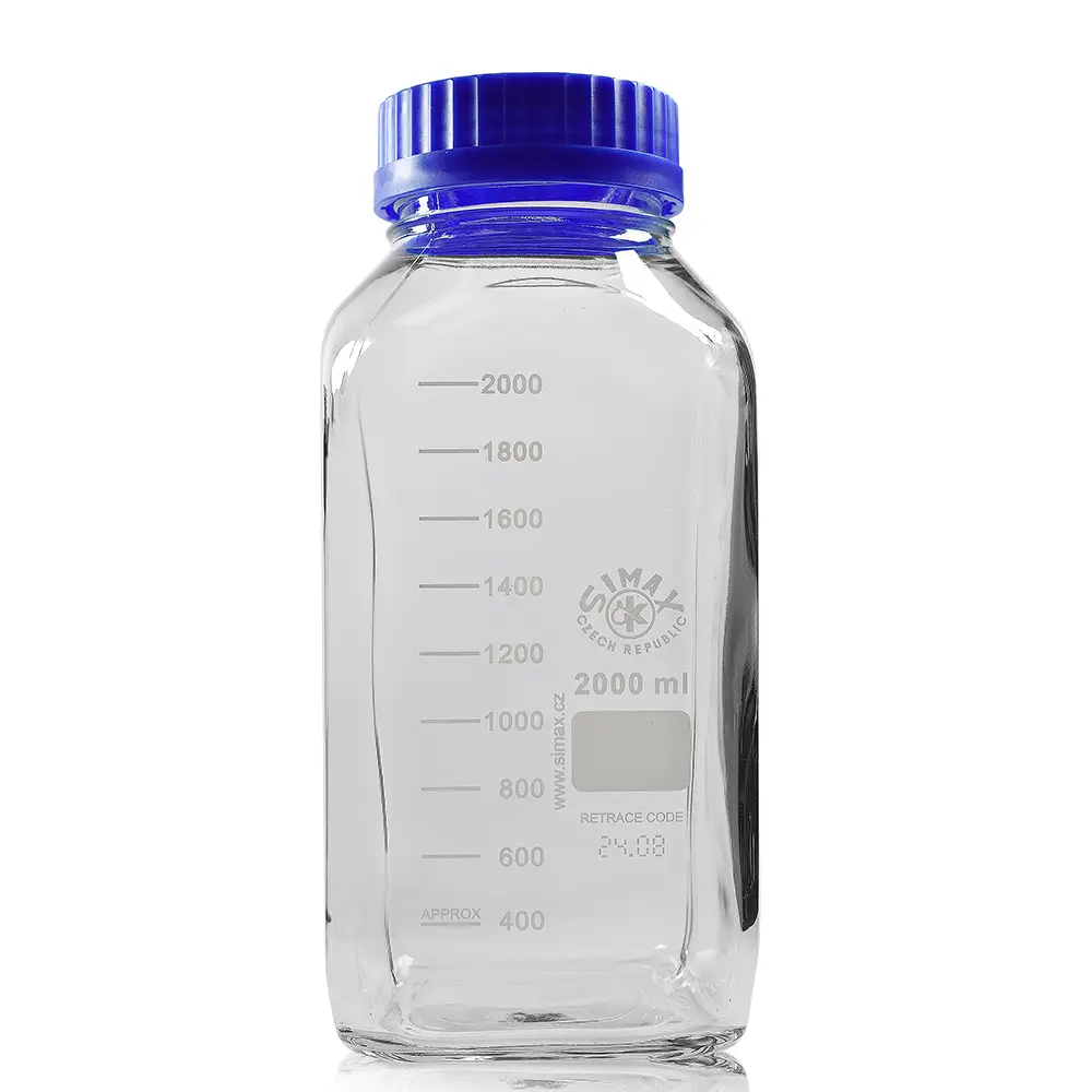 2000ml Square Clear Borosilicate Glass Reagent Bottle