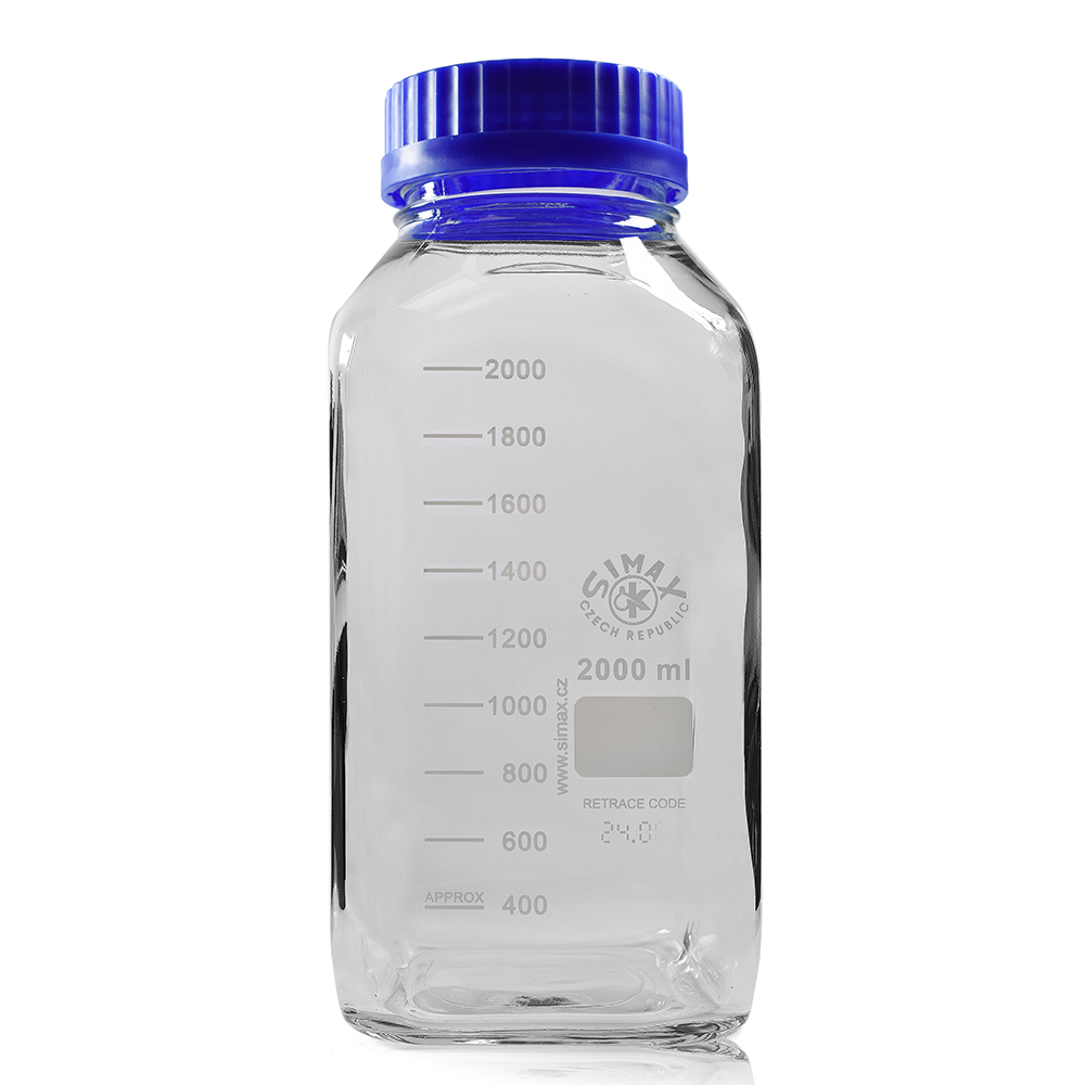 2000ml Square Clear Borosilicate Glass Reagent Bottle