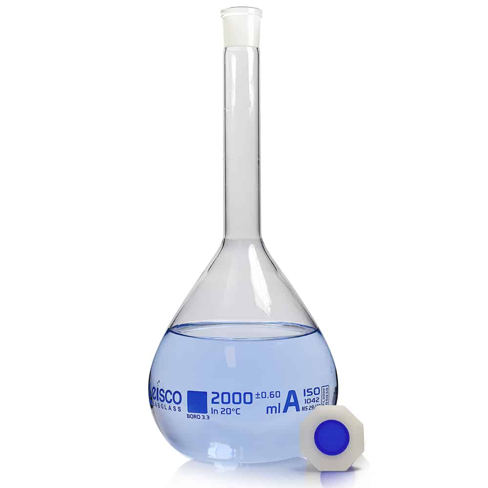2000ml Borosilicate Glass Volumetric Flask with Plastic Stopper