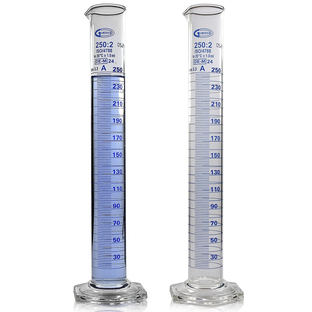 250ml Borosilicate Glass Hex Base Measuring Cylinder