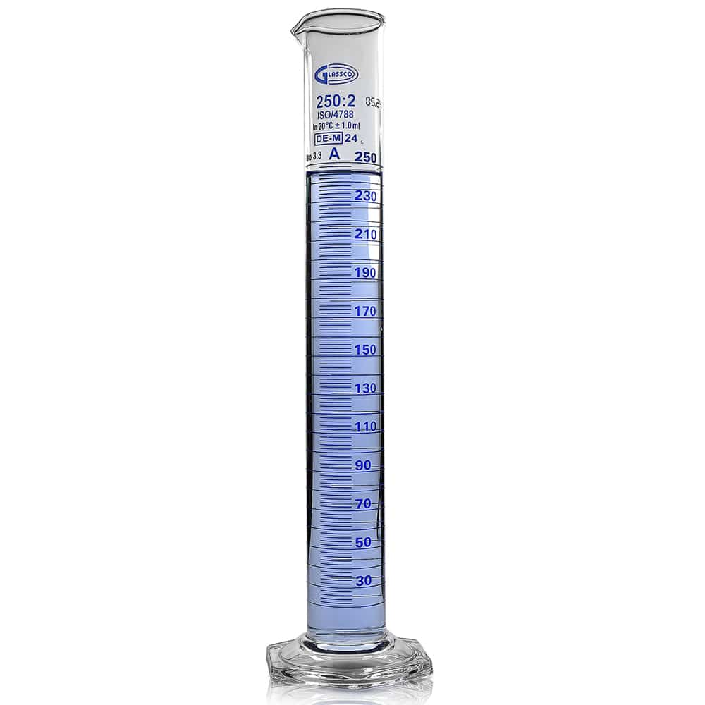 250ml Borosilicate Glass Hex Base Measuring Cylinder