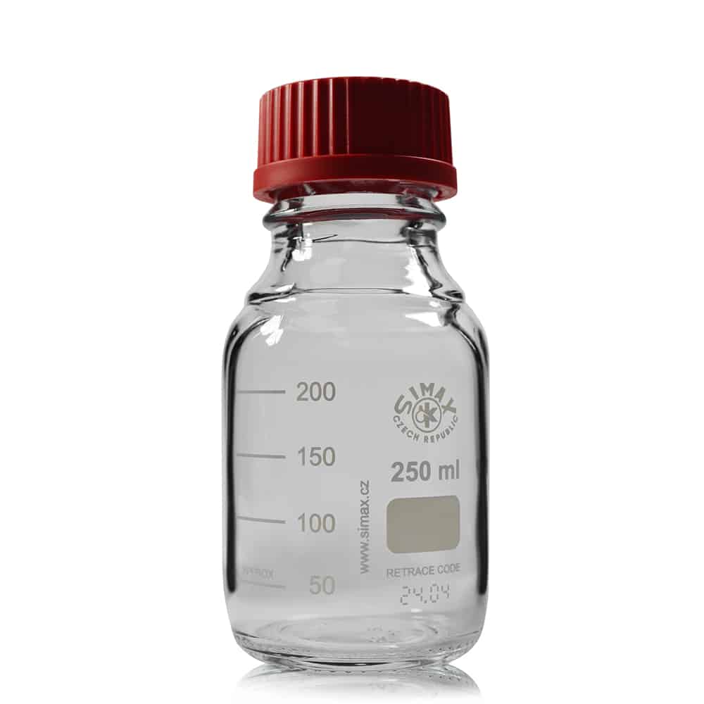 250ml Clear Glass Media Bottle with Red Screw Cap