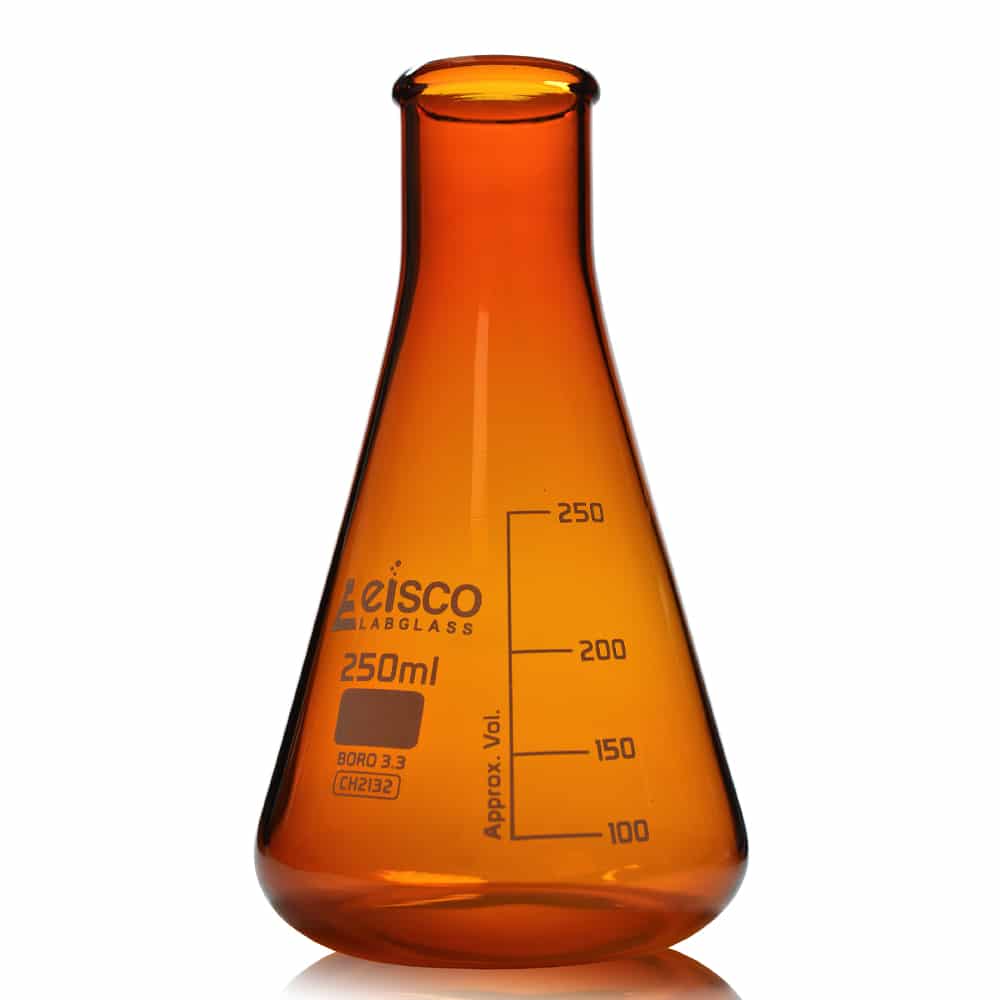 250ml Narrow Neck Amber Borosilicate Glass Conical Laboratory Flask