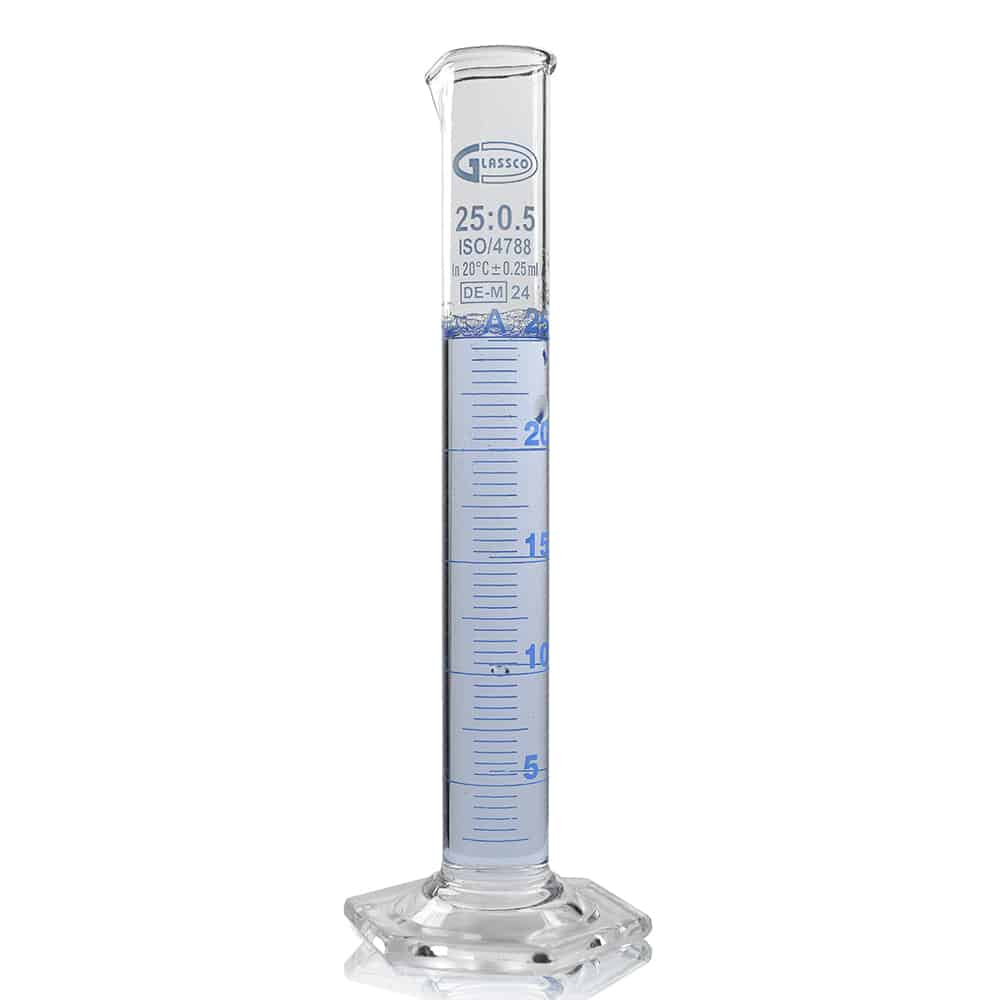25ml Borosilicate Glass Hex Base Measuring Cylinder