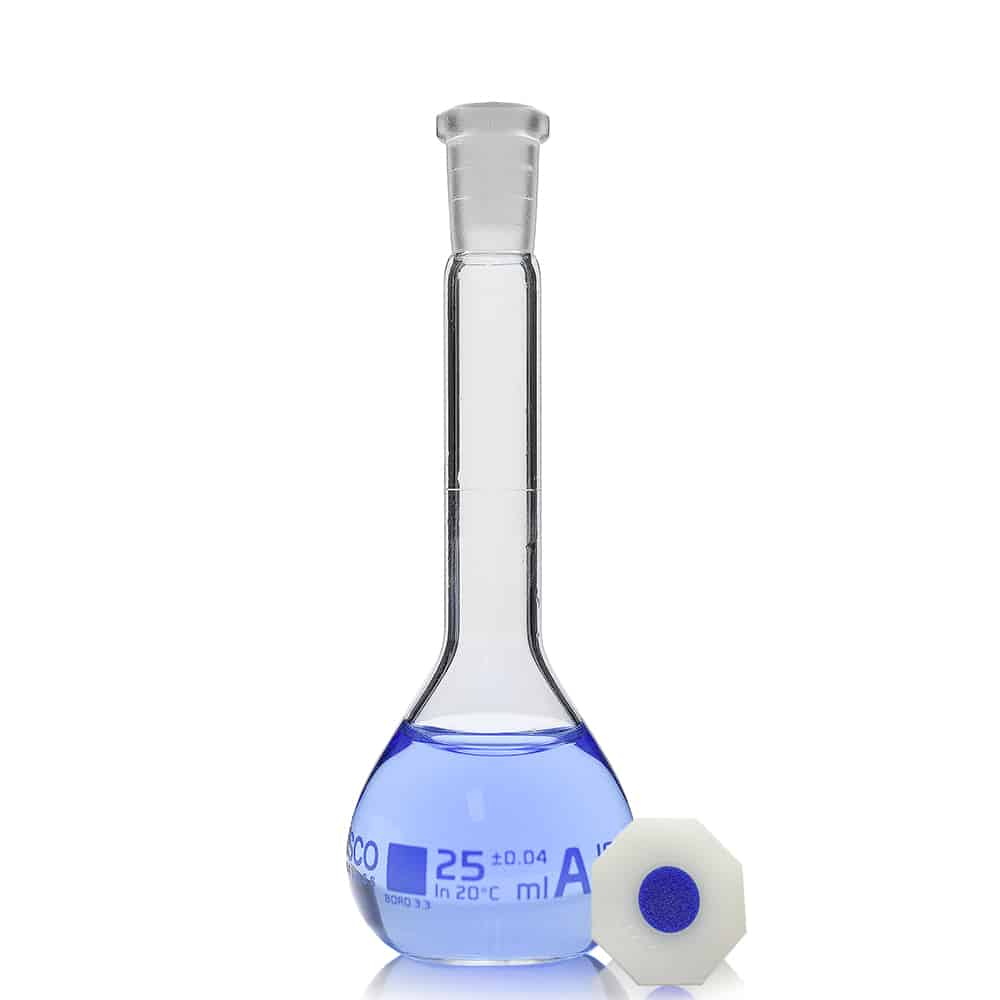 25ml Borosilicate Glass Volumetric Flask with Plastic Stopper